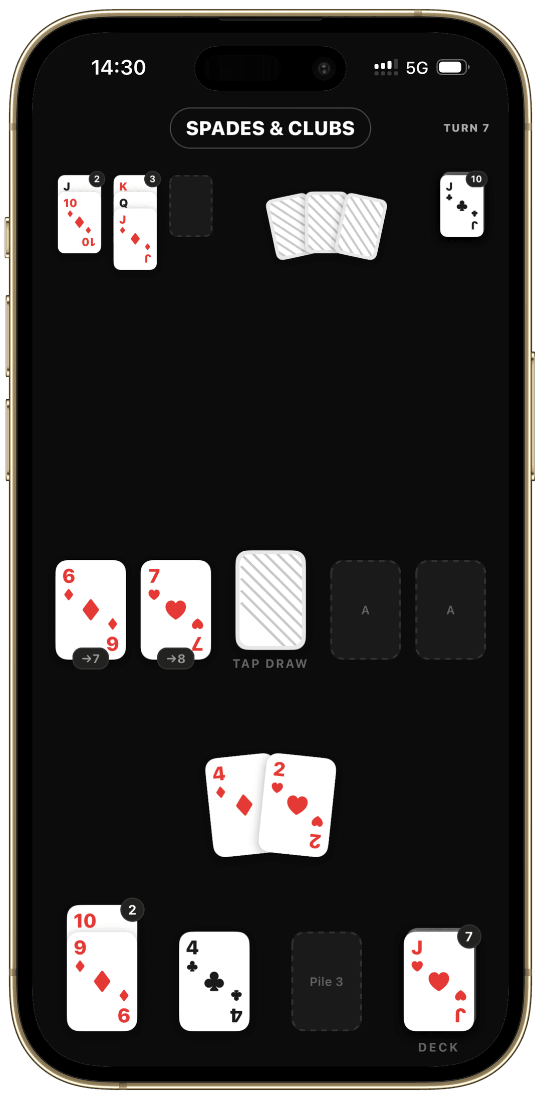 Bus card game table in Spades & Clubs